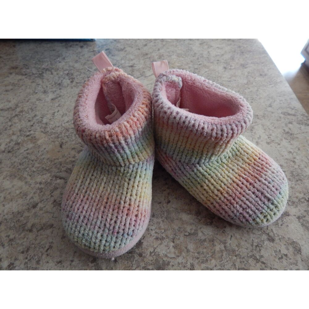 Wonder Nation Toddler Girls Size 5 Knit Slipper Boots Pink Multicolor Hard Sole